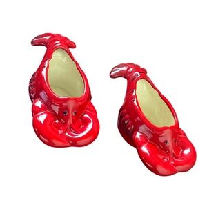 Set Of 2 Vintage Boston Warehouse Lobster‎ Butter Warmer Dish Ceramic, Red